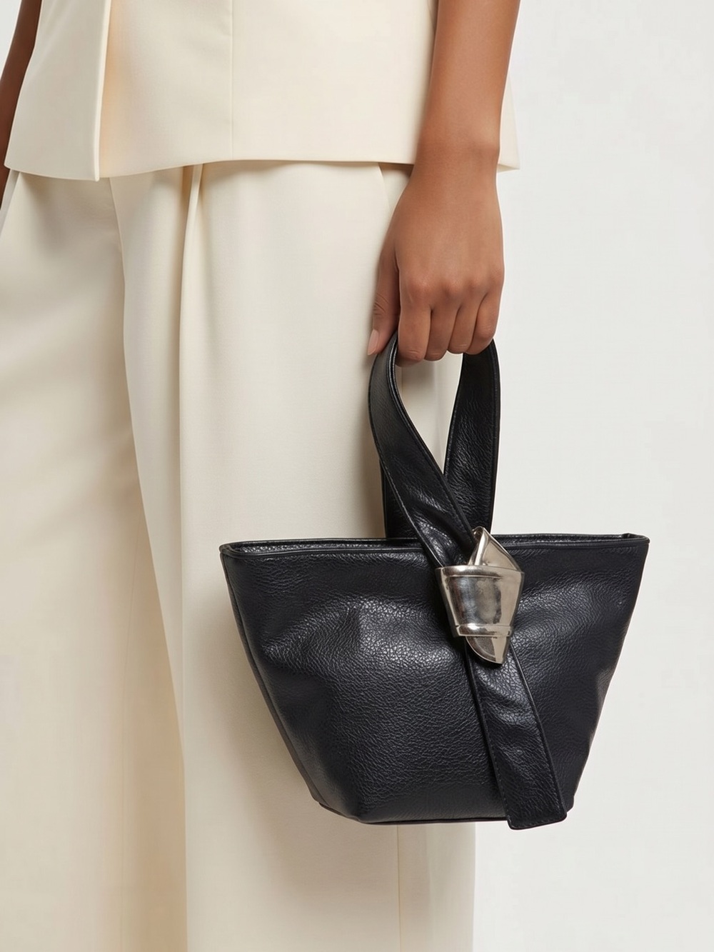 Merit X Brandon Maxwell Limited Edition Black Faux Leather Handbag 6x9in.